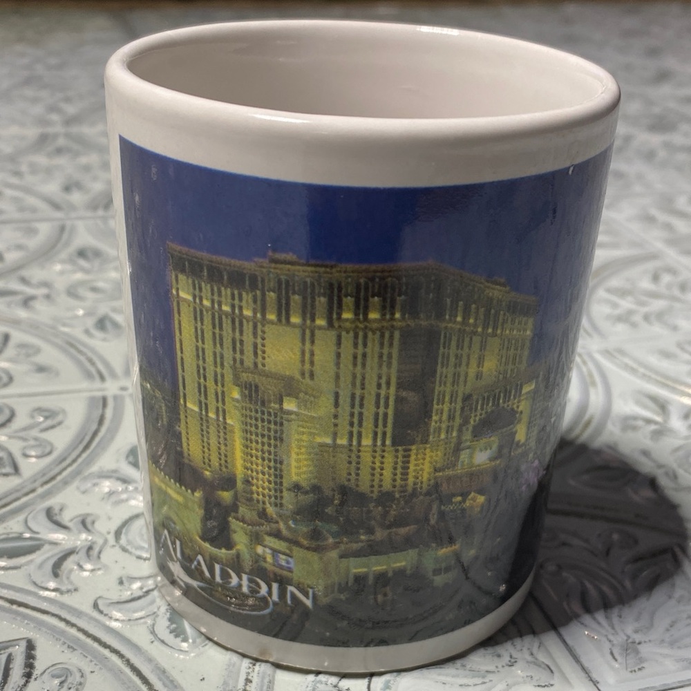 Vintage Aladdin White Ceramic Mug with Night Scene 4”